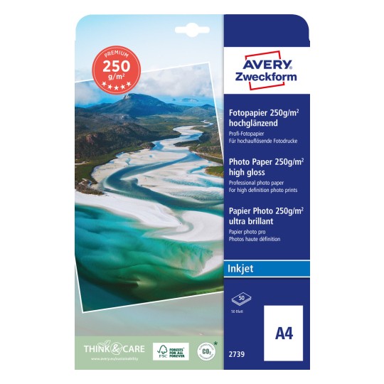 Упаковка: Avery Zweckform Premium Inkjet фото-бумага, артикул: 2739, формат: 210 x 297 мм, для принтеров: Inkjet, содержание: 50 листов.