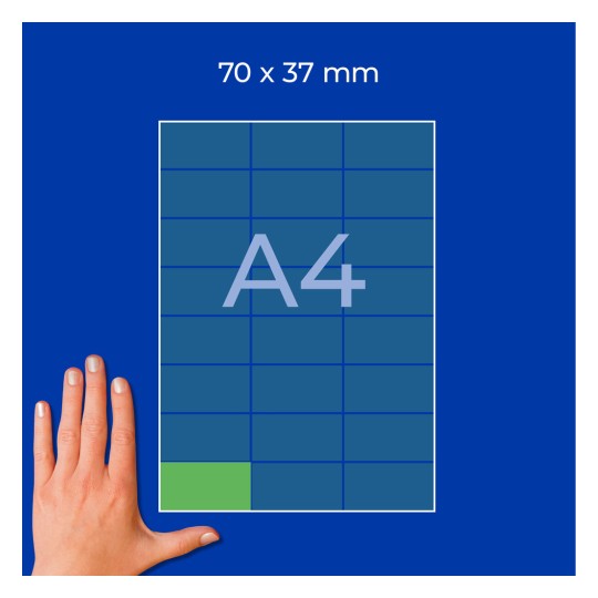 Сетка на листе A4 с одной зелёной этикеткой внизу слева и рукой внизу слева?