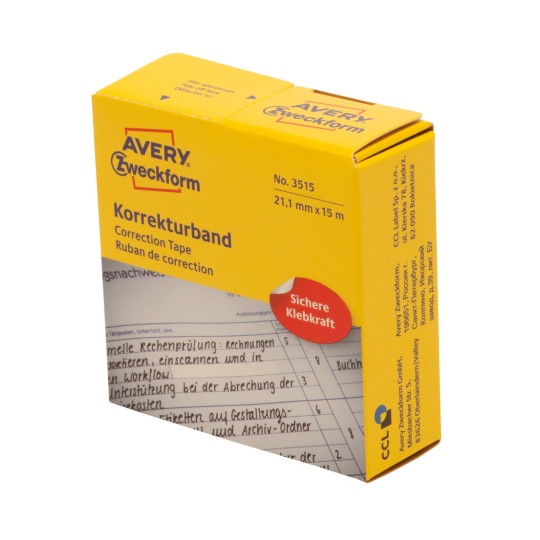 Изображение упаковки: Avery Zweckform корректирующая лента, артикул: 3515, формат: 21,1 x 15.000 мм, содержание: 1 штука / 1 рулон, 1 штука/рулон?