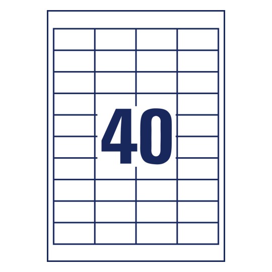 Чертеж штамповки, отдельный лист A4, артикул: 3657, универсальные этикетки, формат: 48,5 x 25,4 мм, 40 этикеток/лист.