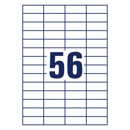 Чертеж для вырубки, один лист A4, Артикул: 3668, Универсальные этикетки, Размер: 52,5 x 21,2 мм, 56 этикеток/лист.