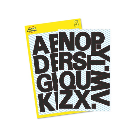 Упаковка с листом этикеток: Avery Zweckform буквенные этикетки, артикул: 3784, формат: 85 x 160 мм, содержание: 28 стикеров / 2 листа, 14 стикеров/лист?
