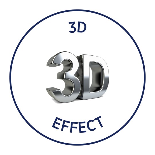 Изображение содержит глянцевый, трехмерный текст, который гласит «3D EFFECT» внутри круглой границы.