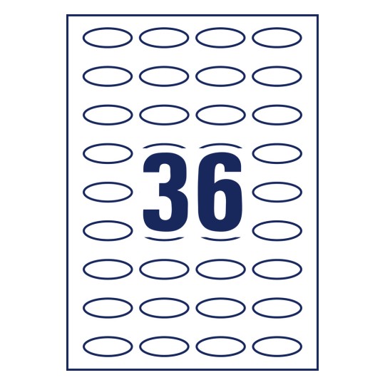 Чертеж вырубки один лист A4, Артикул: 5086, овальные этикетки, съемные, формат: 40 x 20 мм, 36 этикеток/лист.