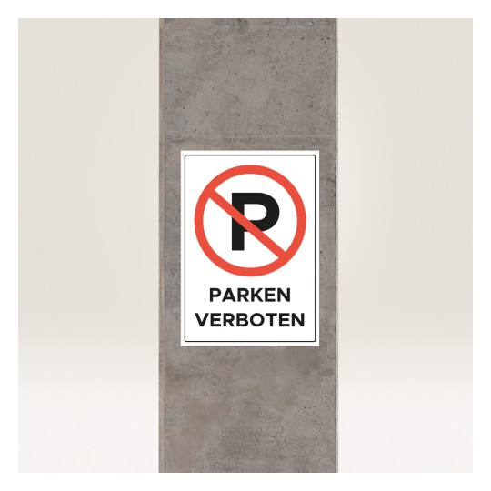 Изображение показывает знак "Нет парковки" с надписью "PARKEN VERBOTEN", что указывает на запрет парковки.