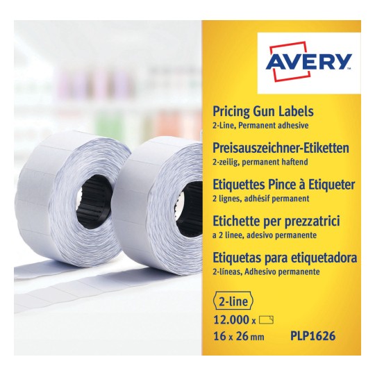 Изображение упаковки: Этикетки Avery Zweckform, Артикул: PLP1626, Формат: 26 x 16 мм, Содержание: 12.000 этикеток / 10 рулонов, 1.200 этикеток/рулон.