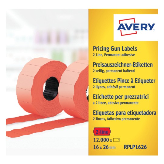 Изображение упаковки: этикетки Avery Zweckform, артикул: RPLP1626, формат: 26 x 16 мм, содержимое: 12 000 этикеток / 10 рулонов, 1 200 этикеток/рулон.