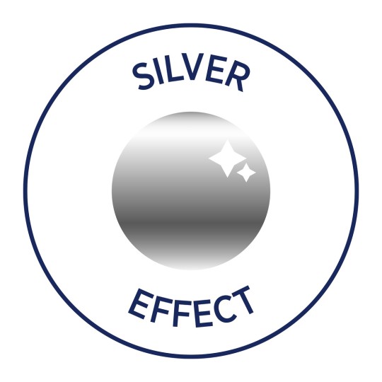 Изображение содержит круглый дизайн с надписью «SILVER EFFECT» размещенной выше и ниже серебряной сферы с блестящей поверхностью.