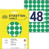Упаковка с изображением и листами этикеток: метки точки Avery Zweckform, артикул: 3376, формат: ⌀ 18 мм, содержание: 1 056 меток / 22 листа, 48 меток/лист.
