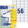 Упаковка с листом этикеток: универсальные этикетки Avery Zweckform, артикул: 3668, формат: 52,5 x 21,2 мм, пригодность для печати: струйный принтер, черно-белый лазерный принтер, цветной лазерный принтер, содержание: 5 600 этикеток / 100 листов, 56 этикеток/лист.