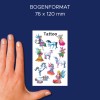 Сравнение размеров с рукой, артикул: 56390, один лист детских татуировок, формат: 85 x 160 мм, цвет: разноцветный.