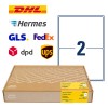 Imagem da embalagem com folha de etiquetas: Avery Zweckform Etiquetas de Envio, Artigo: 8018-300, Formato: 199,6 x 143,5 mm, Compatibilidade com impressora: Jato de tinta, Laser P/B, Laser colorido, Conteúdo: 600 etiquetas / 300 folhas, 2 etiquetas/folha