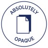 Изображение содержит графическое изображение с текстом 'ABSOLUTELY' вверху и 'OPAQUE' внизу, обрамляющим простую иллюстрацию двух сложенных листов бумаги с загнутым углом.