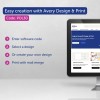Изображение продвигает использование Avery Design & Print для создания индивидуальных этикеток и открыток. Оно перечисляет такие шаги, как ввод кода программы, выбор или создание дизайна и печать с использованием слияния почты.