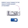 Изображение показывает крепление SMAG® Power Magnet с серебряным магнитным держателем и синим компонентом, обеспечивающим идеальную фиксацию.