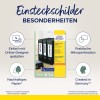 Изображение демонстрирует упаковку продукции для вкладышей в папки Avery Zweckform, на которой изображены три папки с ярлыками 'ВСТРЕЧИ', 'БЮДЖЕТЫ' и 'МАРКЕТИНГ'. Оно подчеркивает такие особенности, как практичная микро-перфорация, онлайн-инструменты для дизайна и экологически чистая бумага, полученная из лесов, управляемых с ответственностью.