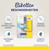 Изображение демонстрирует упаковку продукта для этикеток на CD от Avery, подчеркивая такие особенности, как легкость дизайна с помощью онлайн-инструмента, экологичная бумага и производство в Германии.