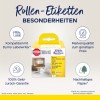 Изображение показывает упаковочную коробку для рулонных этикеток от Avery Zweckform, подчеркивая совместимость с Dymo LabelWriter, гарантию возврата денег, качество бренда по доступной цене и использование экологически чистой бумаги.