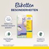Изображение демонстрирует упаковку для глянцевых этикеток от Avery Zweckform, подчёркивая такие особенности, как лёгкость дизайна с помощью онлайн-инструмента, устойчивую бумагу и тот факт, что продукт изготовлен в Германии.