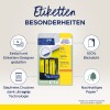Изображение показывает упаковку продукта Avery Zweckform с наклейками для файлов ultra grip. Оно подчеркивает такие характеристики, как простой дизайн, 100% непрозрачность, печать без замятий и устойчивость бумаги.