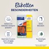 Изображение показывает упаковку для файловых этикеток Avery Zweckform UltraGrip. Оно подчеркивает такие характеристики, как легкость в дизайне с помощью конструктора этикеток, технология печати без замятий и использование экологически чистой бумаги. Этикетки подходят для всех принтеров и акцентируют внимание на четкости благодаря дизайну с 100% видимостью.