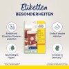 Изображение показывает упаковку для съемных этикеток от Avery Zweckform, подчеркивая такие особенности, как легкий дизайн с помощью онлайн-инструмента, возможность повторного использования, экологичная бумага и производство в Германии.