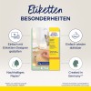 Изображение показывает упаковку для этикеток Avery Zweckform, подчеркивая такие особенности, как легкий дизайн с помощью конструктора этикеток, съемные этикетки и экологичную бумагу, полученную из ответственно управляемых лесов. Также отмечается, что продукт произведен в Германии.