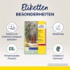 Изображение демонстрирует продукт от Avery Zweckform с прозрачными этикетками. Обозначены такие особенности, как легкое проектирование с помощью дизайнера этикеток, водостойкость и климатическая нейтральность, а также указано, что он произведен в Германии.