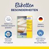 Изображение демонстрирует продукт от Avery Zweckform, представляющий многоцелевые этикетки из переработанных материалов, произведенные в Германии. Подчеркиваются ключевые особенности, такие как совместимость со всеми принтерами, сертификация TÜV и инструмент для простого создания этикеток. Этикетки изготовлены из 100% переработанной бумаги.