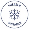 Иконка с надписью «FREEZER» вверху и «SUITABLE» внизу, с символом снежинки в центре, что указывает на пригодность для заморозки.