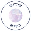 Изображение содержит слова «GLITTER EFFECT» вокруг круглого дизайна с тонким блестящим фоном. Общая эстетика сказочная, включает пастельные цвета и сверкающие элементы.