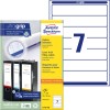 Изображение упаковки с листом этикеток: Avery Zweckform этикетки для папок, артикул: L4760-100, формат: 38 x 192 мм, подходит для печати на струйном принтере, лазерном черно-белом принтере и цветном лазерном принтере, содержимое: 700 этикеток / 100 листов, 7 этикеток/лист.