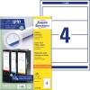 Изображение упаковки с листом этикеток: Avery Zweckform папочные этикетки, артикул: L4761-100, формат: 61 x 192 мм, пригодность для печати: струйный, ч/б лазерный, цветной лазерный, содержимое: 400 этикеток / 100 листов, 4 этикетки/лист.
