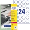 Изображение пакета с этикетками: Avery Zweckform Sicherheits-Etiketten, артикул: L6112-20, формат: ⌀ 40 мм, пригодность для печати: лазер ч/б, цветной лазер, содержимое: 480 этикеток / 20 листов, 24 этикетки/лист.