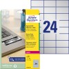 Изображение упаковки с листом этикеток: Типовые этикетки Avery Zweckform, артикул: L6133-20, формат: 70 x 37 мм, подходит для печати: лазер черно-белый, содержание: 480 этикеток / 20 листов, 24 этикетки/лист.