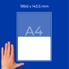 Рука рядом с синим чертежом с надписью A4 и размерами 199,6 × 143,5 мм?