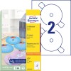 Изображение упаковки с листом этикеток: Avery Zweckform CD-этикетки SuperSize, Артикул: L7676-25, Формат: ⌀ 117 мм, Подходит для печати: струйный, черно-белый лазерный, цветной лазерный принтер, Содержимое: 50 этикеток / 25 листов, 2 этикетки/лист.