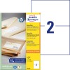 Изображение упаковки со строкой этикеток: Avery Zweckform Recycling Universal-Etiketten, артикул: LR3655, формат: 210 x 148 мм, совместимость с принтерами: струйный, лазерный ч/б, цветной лазерный, содержимое: 200 этикеток / 100 листов, 2 этикетки/лист.