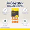 Изображение содержит инспекционные этикетки, предназначенные для 2027 года, демонстрирующие такие качества, как устойчивость к погодным условиям, легкость снятия, производство в Германии и климатическая нейтральность.